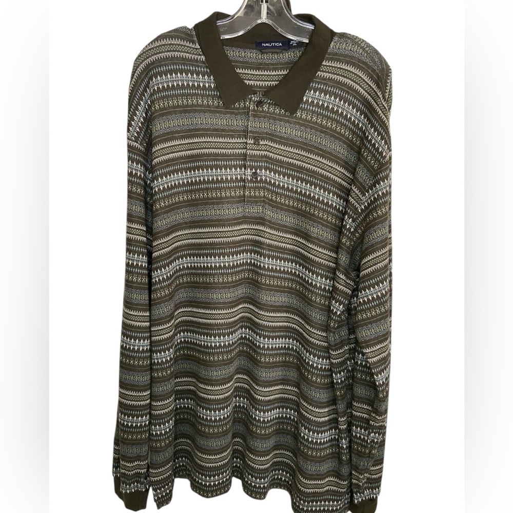 Nautica men’s brown polo sweater XL Tall, three front buttons cuff sleeves